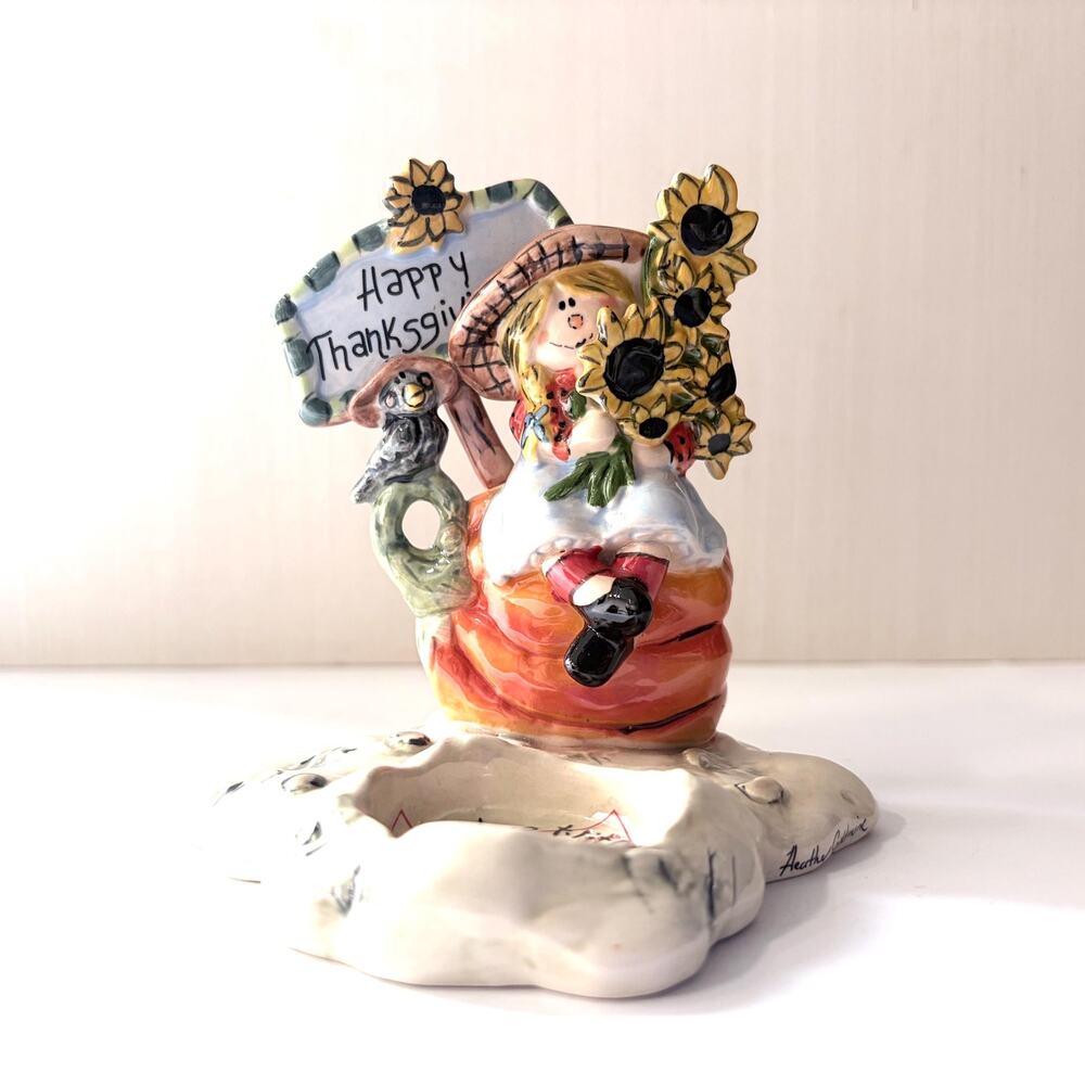 Vintage Blue Sky Clayworks Heather Goldmic Happy Thanksgiving Tea Light T Lite